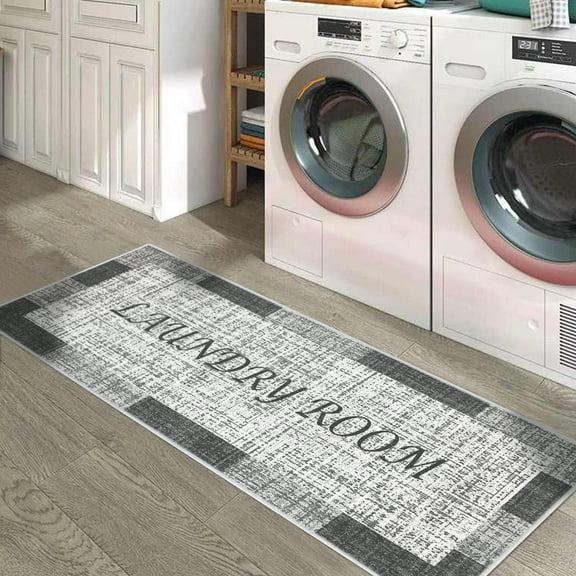 SussexHome Non Skid Washable Laundry Room Rug Runner - 20 x 59 Inches Heavy Duty Ultra-Thin 70 % Cotton Laundry Mat for Laundry Room
