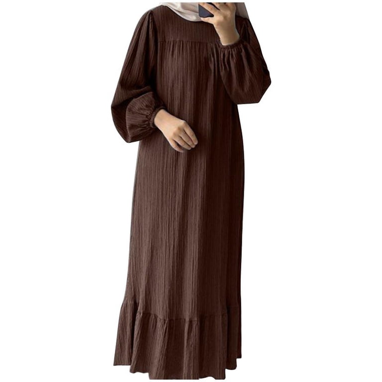 Sakmal Church Womens Spring Dresses Shift Maxi Brown Modest Dress Long  Sleeve Puff Dresses for Women - Walmart.com