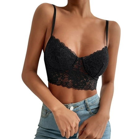 

Women Lace Vest Women Punk Goth Floral Lace Bustier Corset Party Bralet Crop Top