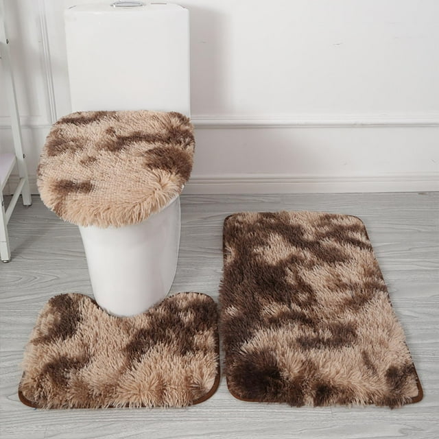 Tie-Dye Bathroom Rug Set Non-Slip Toilet Lid Cover Mat Absorbent Microfiber Floor Decor 3-Piece Shaggy