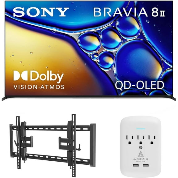 Sony K55XR80M2 55 Inch Bravia 8 QD-OLED 4K HDR Google TV with a Walts TILT-EXTENSION-37-90 Tilt Mount for 37"-90" TVs and Amber Protection 3-OUTLET-SURGE Surge Protector (2025)