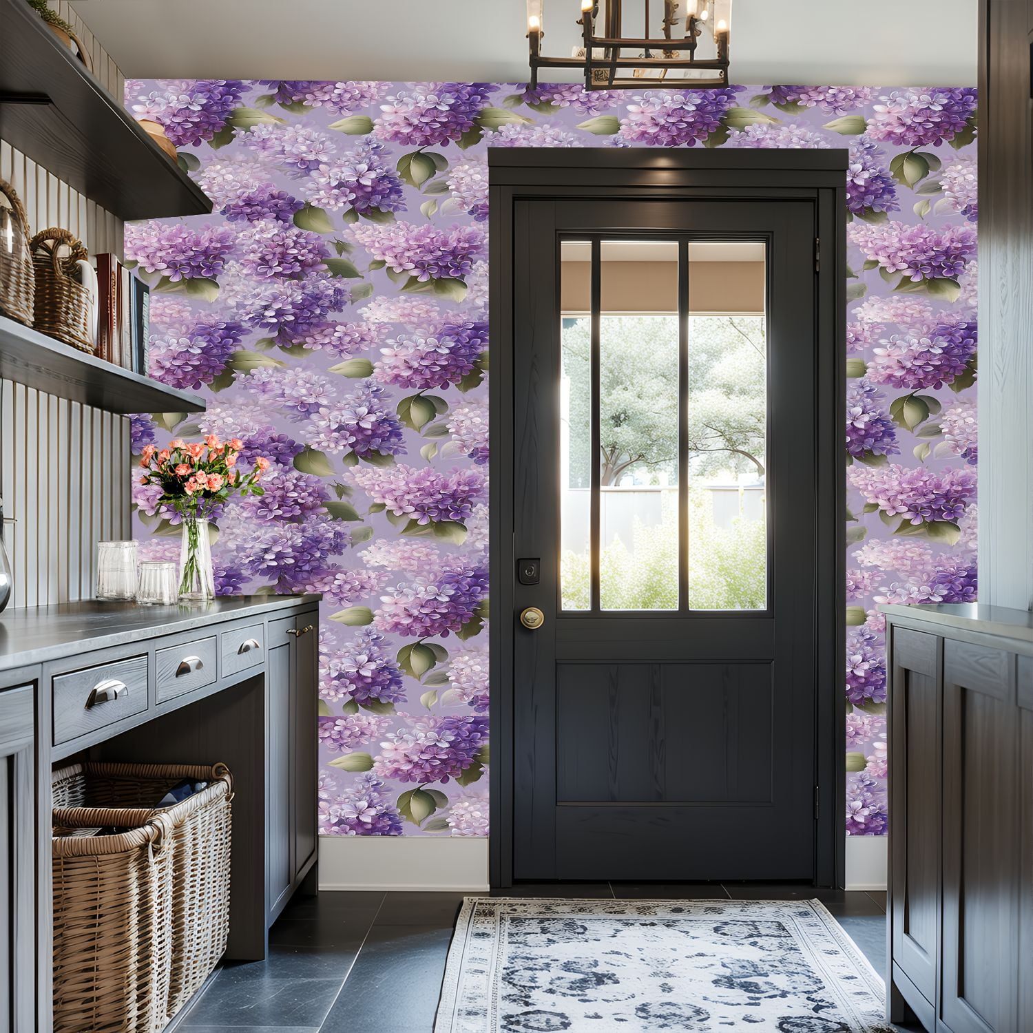 Flower Peel and Stick Wallpaper 17.7in x 9.8ft Lilac Floral Purple White Blossoms Soft Lavender Contact Paper Vinyl Waterproof Self Adhesive Wall Paper for Bedroom Shelf Cabinet Renter Friendly