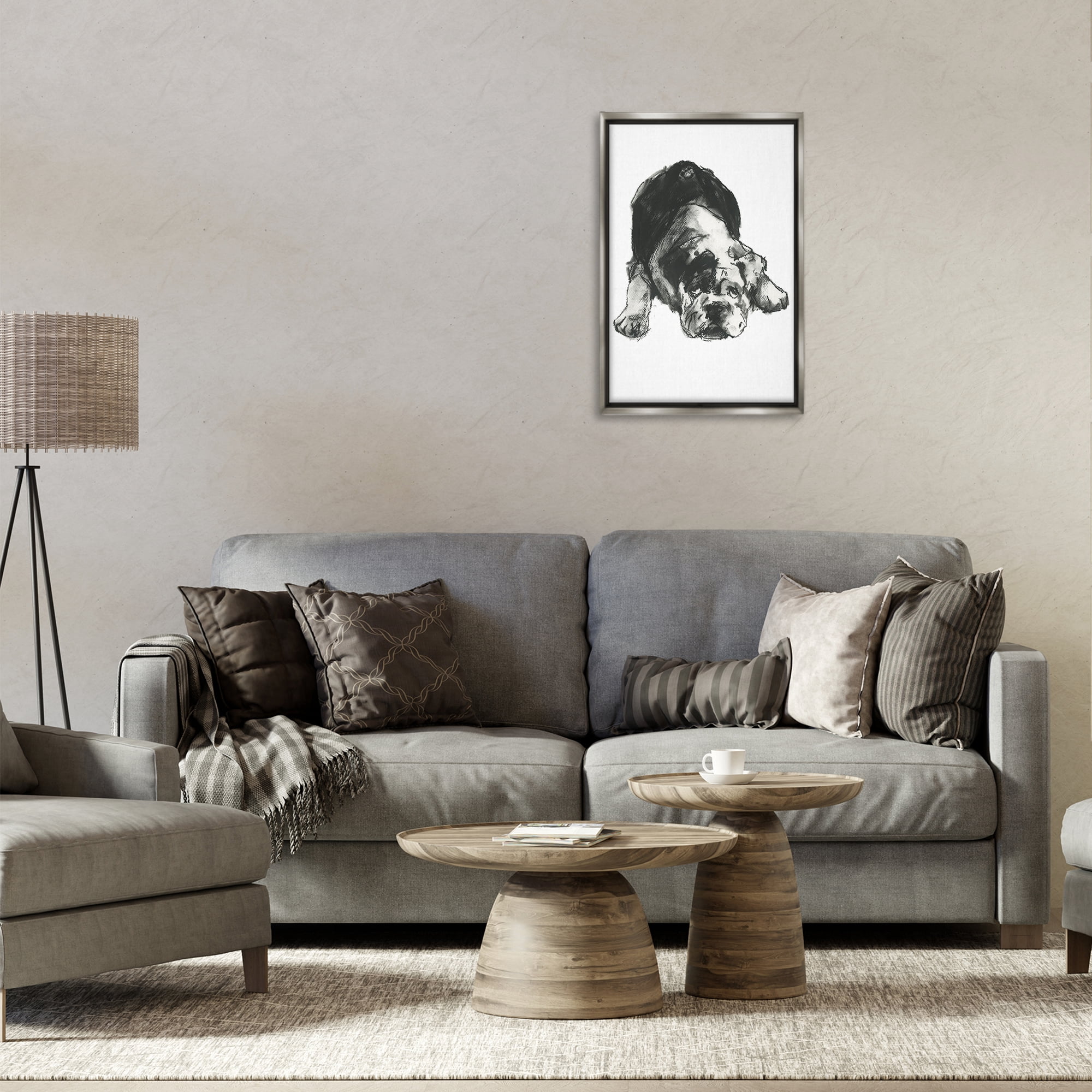 Stupell Industries Bulldog Drawing Portrait Animals & Insects Drawing Gray Floater Framed Canvas Art Print Wall Art, 17 x 25