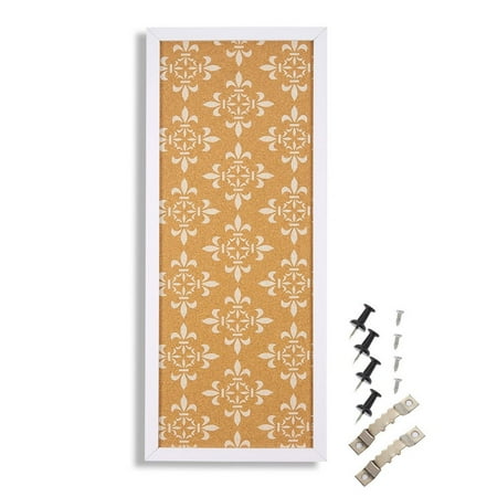 Cork Bulletin Board - Decorative Framed Corkboard Wall Decorwith White Floral Print - Perfect for Pinning Memos and Reminders - White, 23.7 x 9.7 x 0.6 (Best Way To Cut Cork Board)