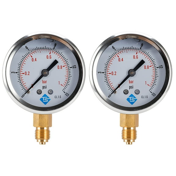 2X Low Pressure Pressure Gauge 0-1Bar 0- 15PSI 1/4 Inch 68mm Dial Hydraulic Water Pressure Gauge Manometer,2 x Oil injection pressure gauge,Silver