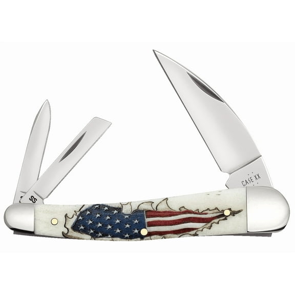 Case XX Knives Seahorse Whittler Shot Show U.S. Flag Red, White & Blue Color-washed Natural Bone Stainless Pocket Knife