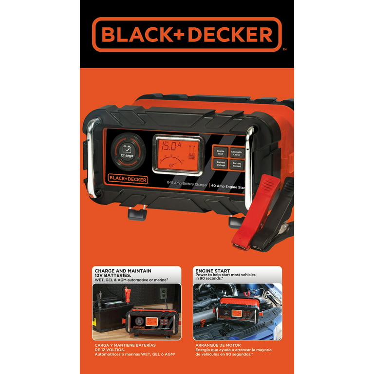 slap af anmodning Kort levetid BLACK+DECKER 15 Amp Bench Battery Charger with 40 Amp Engine Start and  Alternator Check (BC15BD) - Walmart.com