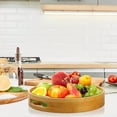 thumbnail image 5 of CZQ 13.8 Inch Large Round Bamboo Serving Tray, Bamboo Wood Circle Tray with Handles, Round Ottoman Food Tray for Serving Breakfast, Drinks, Snack on Home Dining Table, 5 of 7
