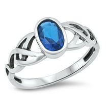 CHOOSE YOUR COLOR Oval Blue Simulated Sapphire Celtic Knot Ring .925 Sterling Silver Band CZ Female Size 5
