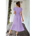 thumbnail image 3 of Vestido PRETTYGARDEN Maxi Cruzado con Cinturón y Escote en V Morado Talla L, 3 of 8