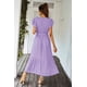 thumbnail image 3 of Vestido PRETTYGARDEN Cruzado con Cuello en V, Floral, con Cinturón, Morado, Talle S, 3 of 8