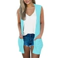 thumbnail image 2 of IMENGL Casual solid print v neck coat open front, Blue M, Size M-3XL, 2 of 7