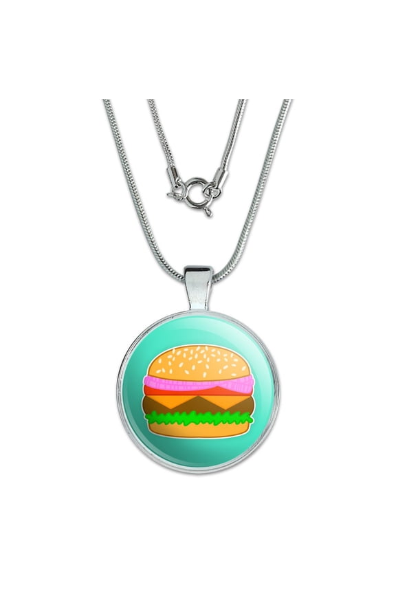 Simple Summer Hamburger 1" Pendant with Sterling Silver Plated Chain