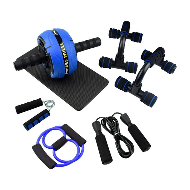 Rodillo para abdominales, rueda para fortalecer el núcleo, equipo de ejercicio para hombres y mujeres, cuerda para saltar Azul