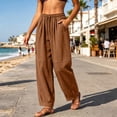 thumbnail image 2 of Sahpxhe Cotton Linen Pants Women Loose Wide Leg Breathable Comfy Palazzo Pants Oversized Baggy Casual Long Trousers Yellow M, 2 of 7
