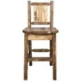 thumbnail image 4 of Homestead Collection Counter Height Barstool w/ Back, w/ Laser Engraved Pine Tree Design, Stain & Lacquer Finish, 4 of 5