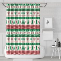 Green Christmas Tree and Snowflake Pattern Shower Curtain 72"x72" ,Bathroom Decorative Shower Curtains Set with 12 Hooks,Modern Waterproof Washable Shower Curtain