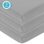 TL CARE INC TL Care Jersey Knit Fitted Pack 'N Play Playard Sheet, 100% Cotton, Grey, 3 pack