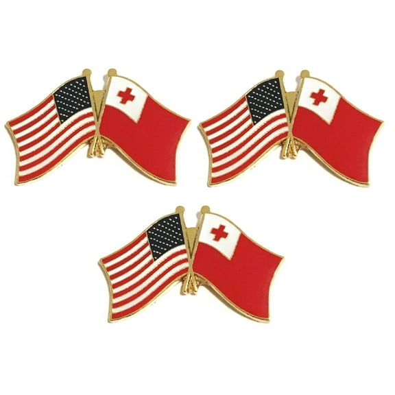 Tonga & US Crossed Flag Lapel Pins, Pack of 3