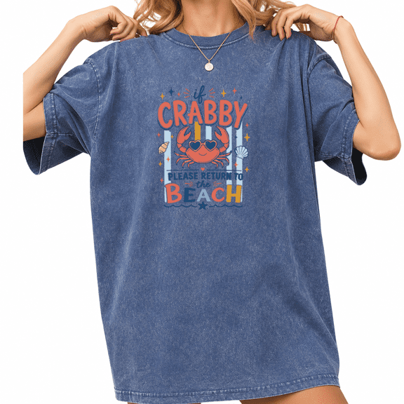 COZYMY Women's Bright Coastal Crab Graphic Vintage Washed T-Shirt Short Sleeve Loose Fit Summer Tee