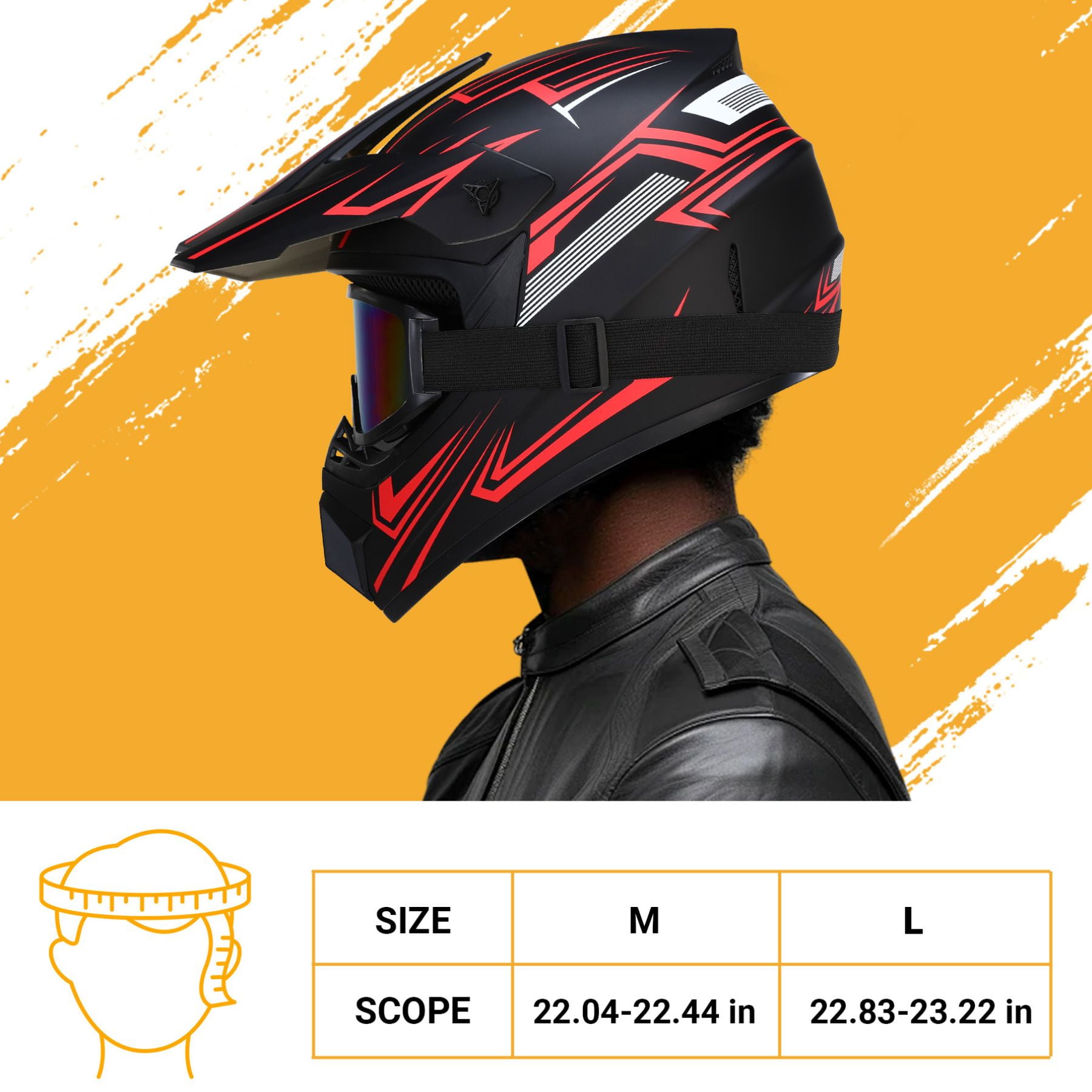Oryxearth Motocross Dirt Bike Helmet, Off-Road Motorcycle & ATV Helmet with Goggles Gloves, Red, M
