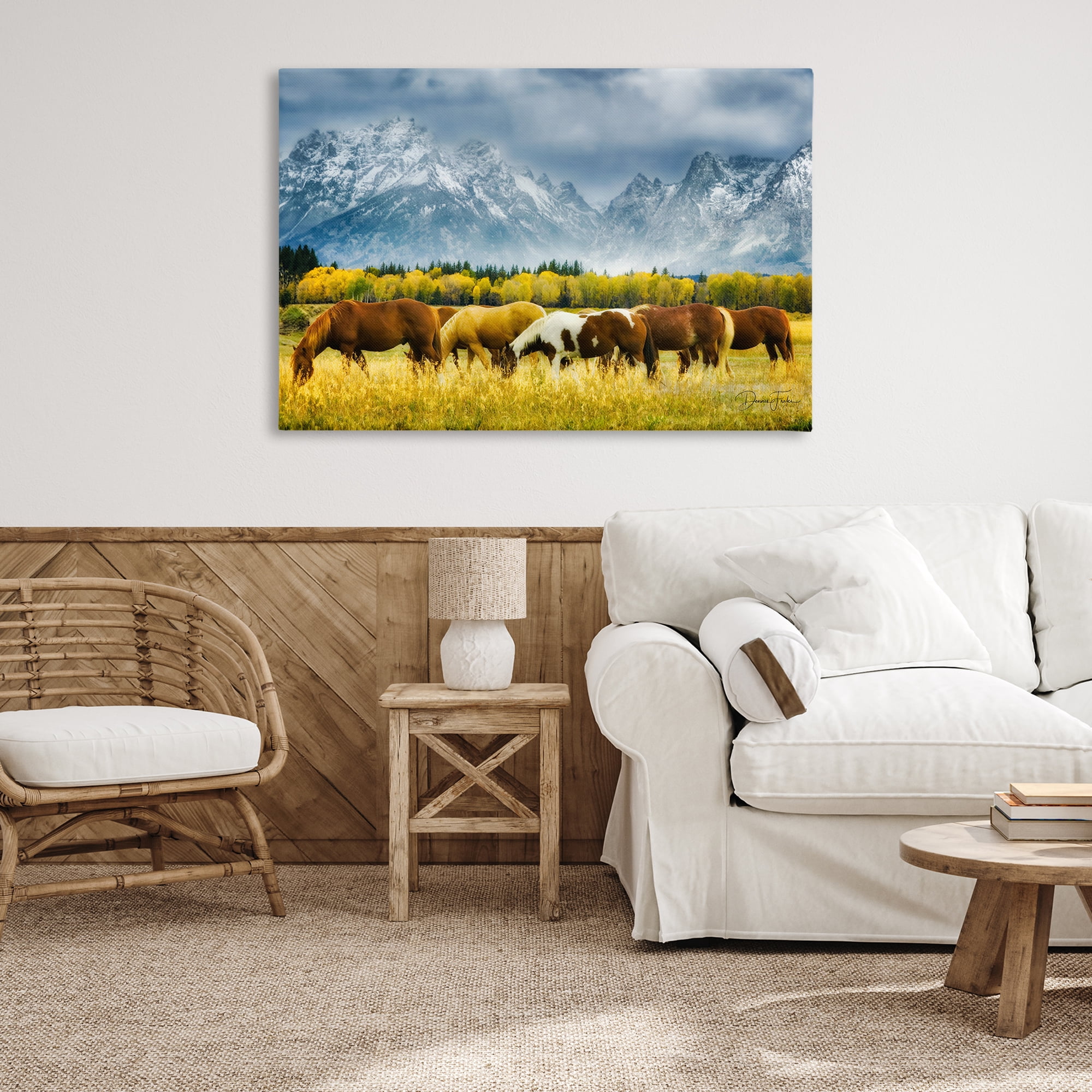 Stupell Industries Horses in Wilderness Landscape Painting Gallery Wrapped Canvas Art Print Wall Art, 45 x 30