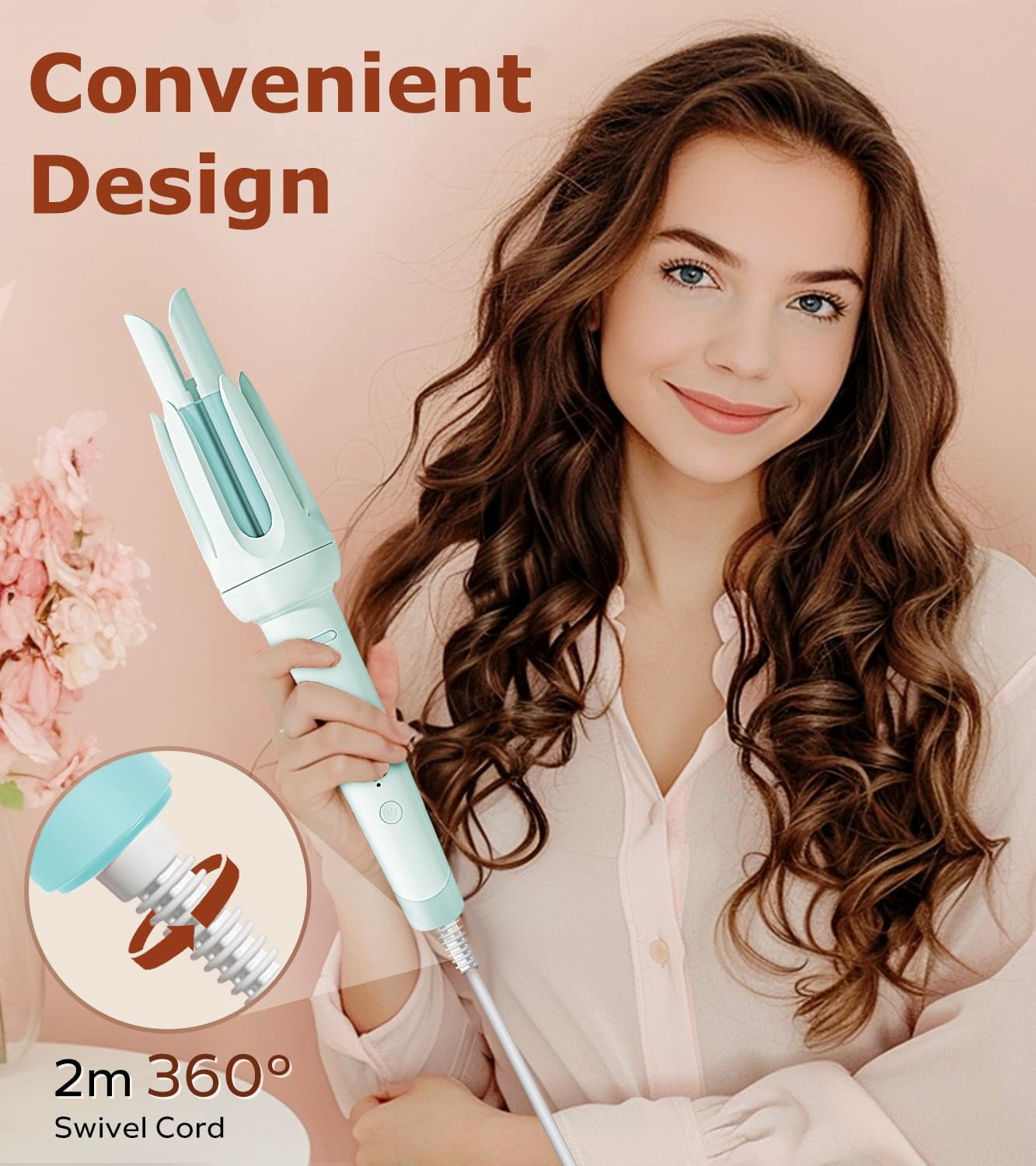 Automatic Hair Curler with 4 Temperature & 3 Timer Settings, Auto-Rotating Ceramic Curling Iron with Anti-Tangle & Anti-Scold Design