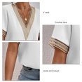 thumbnail image 4 of Top de manga corta con cuello en V para mujer, blusa elegante de encaje informal holgada a la moda para citas, 4 of 5