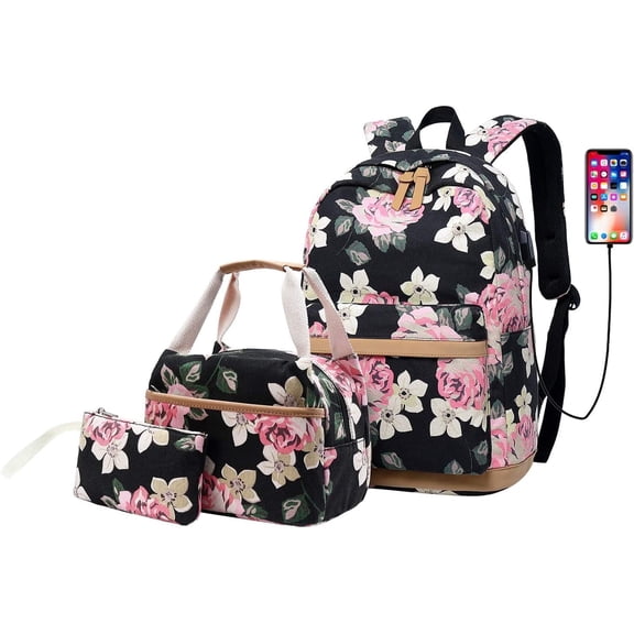 3Pcs Cute Backpack Bags Set with Lunch Box Pencil Bag Daypack Bookbags