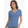 thumbnail image 2 of Long Sleeve Shirts for Women Basic Casual V Neck Tops Ribbed Slim Fitted Blouse, 2 of 6