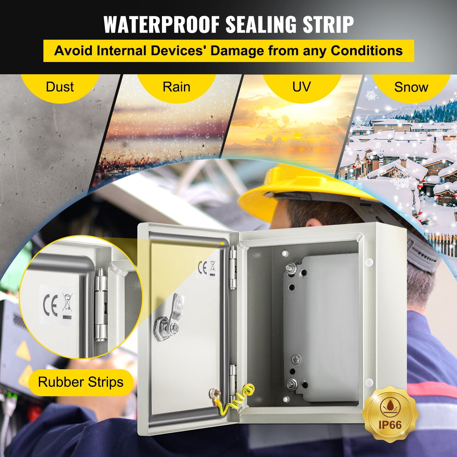 VEVOR NEMA Metal Case, 10 x 8 x 6'' NEMA 4X Metal Electric Enclosure, IP66 Water & Dust Resistant, Suitable for Both Outdoor & Indoor Use, Includes Mounting Plate