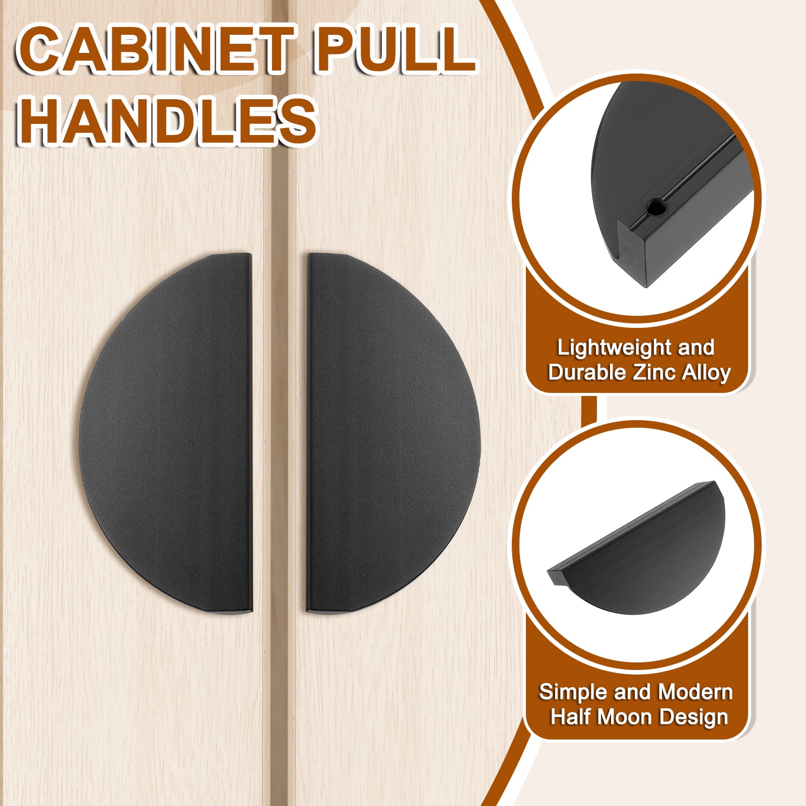 Uxcell Cabinet Pull Handles, Zinc Alloy Modern Drawer Pulls for Kitchen Cupboard Dresser Cabinet Hardware Black