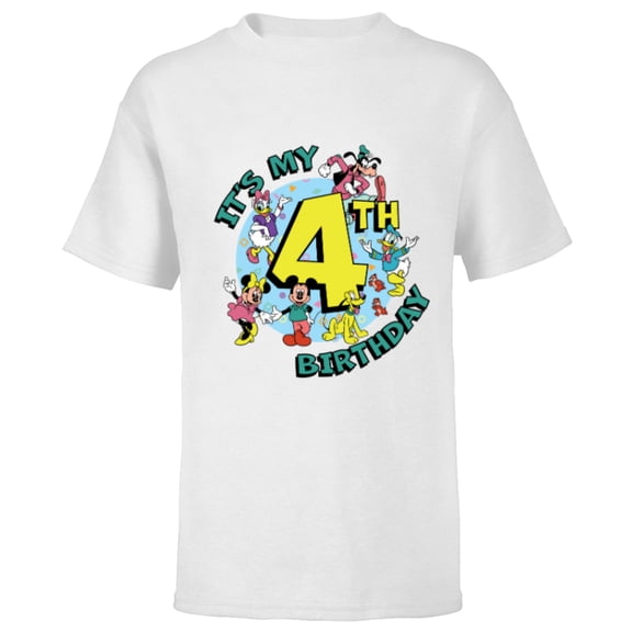 Disney Mickey and Friends It’s My Fourth 4th Birthday - Short Sleeve T-Shirt for Kids - Customized-White