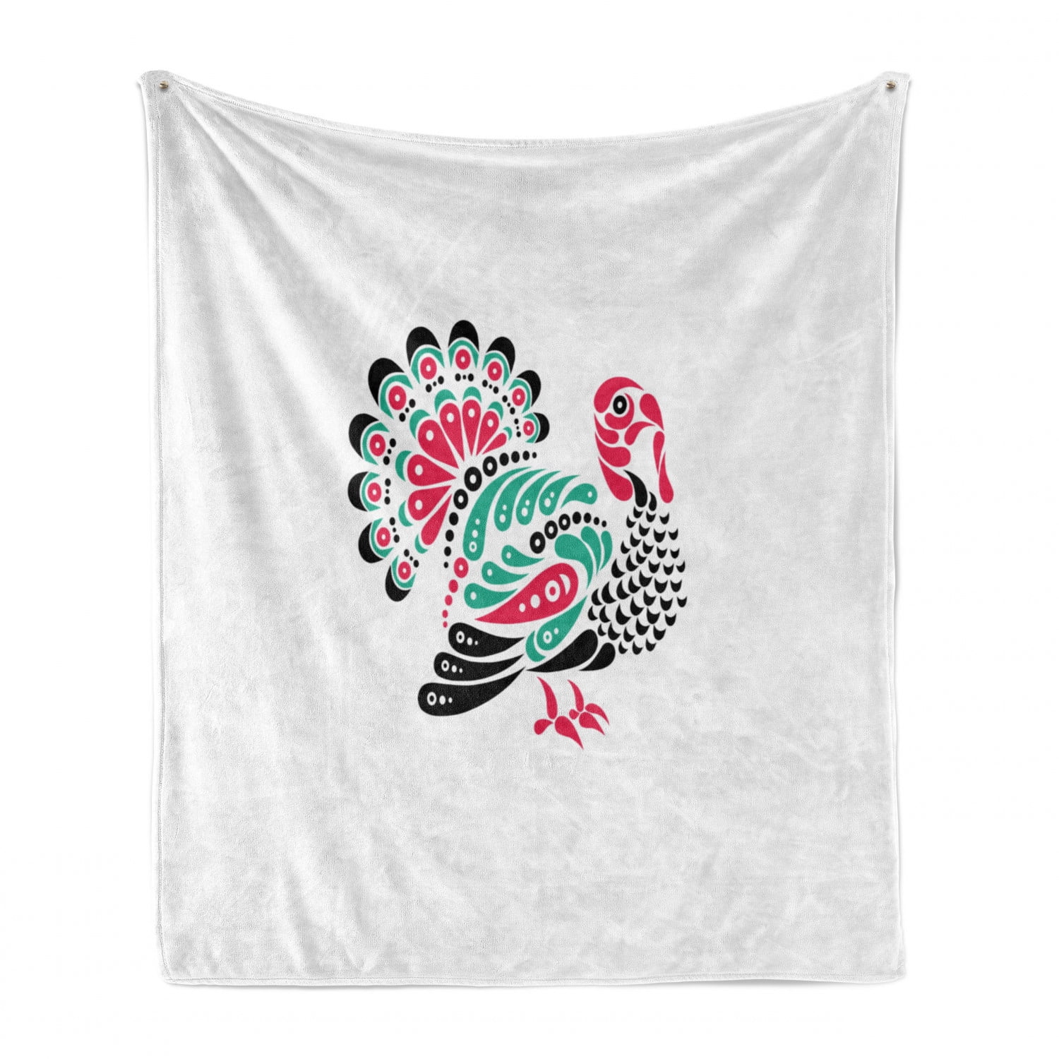 Ambesonne Turkey Soft Flannel Fleece Throw Blanket 60 x 80 Cozy Plush for Indoor and Outdoor Use Sea Green White Thanksgiving Themed Animal Design with Paisleys Ornamental Elements