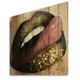 thumbnail image 2 of Designart 'Woman Lips Black Lipstick and Gold Sequins' Modern Print on Natural Pine Wood, 2 of 5