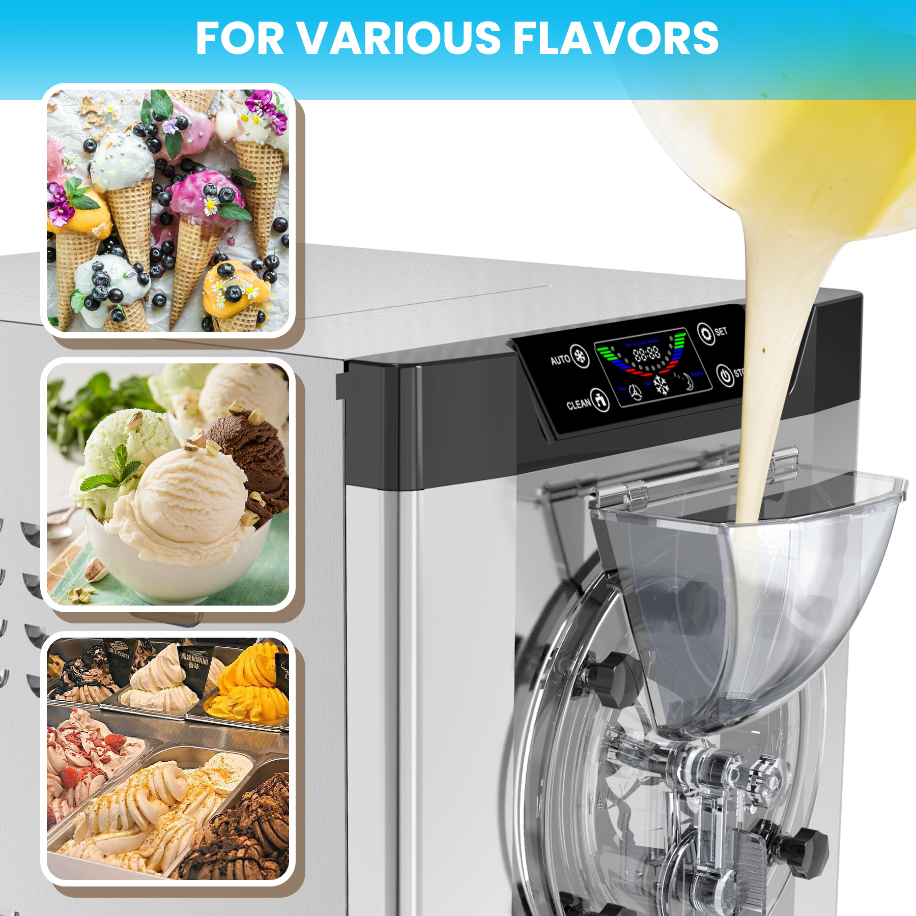 2000W Commercial Ice Cream Machine, 4.8-6.4 gal/H Single Flavor Countertop Hard Serve Ice Cream Maker
