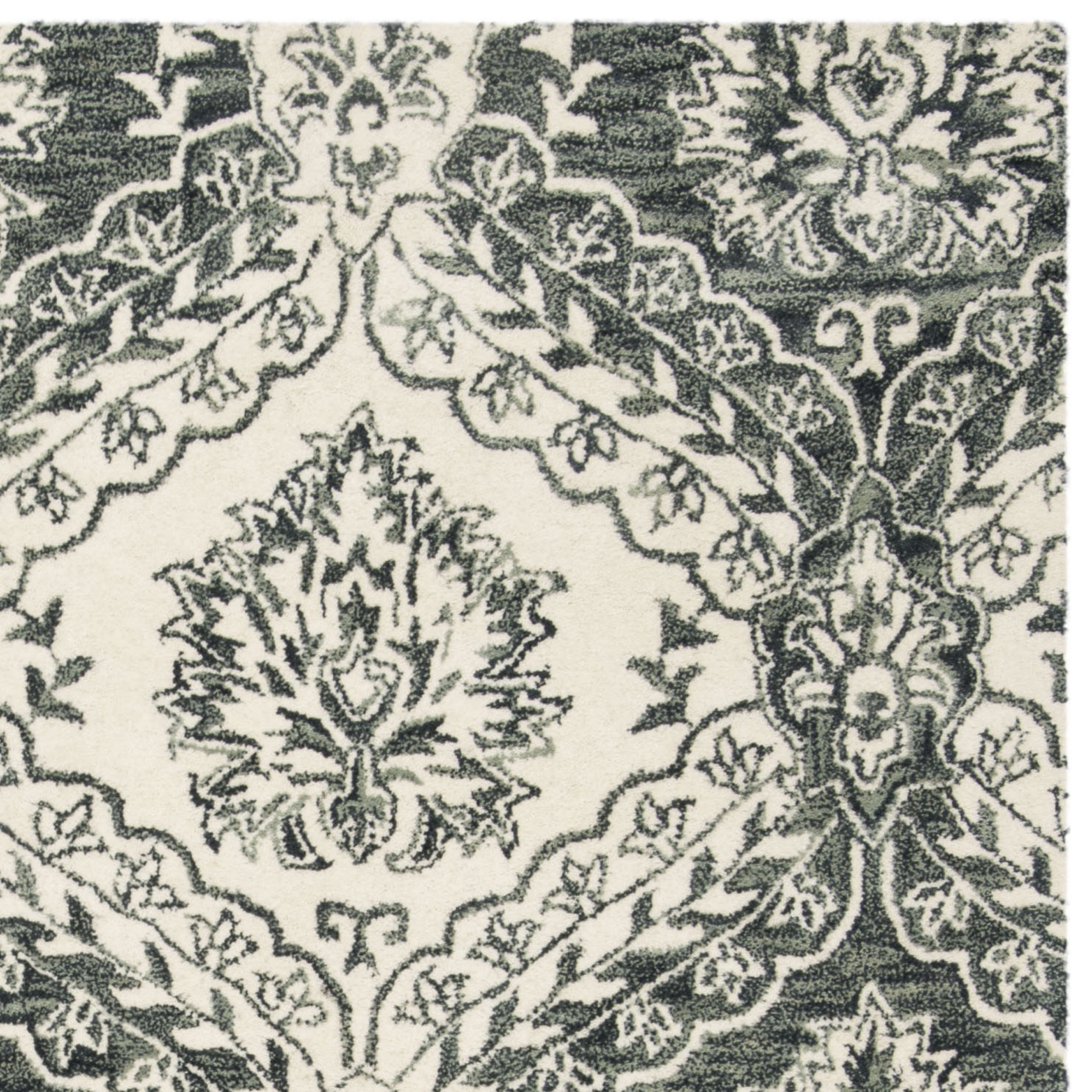 SAFAVIEH Blossom Maxwell Damask Floral Wool Area Rug, Blue/Ivory, 6' x 6' Square