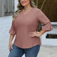 thumbnail image 6 of Otntypg Plus Size 3/4 Length Sleeve Womens Tops Summer Loose V-Neck Eyelet T-Shirts Dressy Casual Ruffle Sleeve Textured Tunic Blouses Rose Gold L, 6 of 9