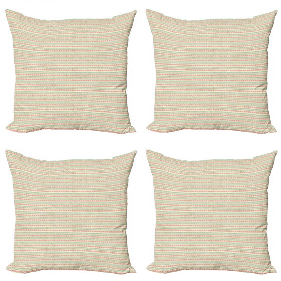 Tribal Throw Pillow Cushion Case Pack of 4, Primitive Inspired Pattern with Dots and Triangles, Modern Accent Double-Sided Print, 4 Sizes, Almond Green Eggshell, by Ambesonne