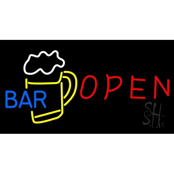Red Open Bar With Beer Mug LED Neon Sign 13 x 24 - inches, Clear Edge Cut Acrylic Backing, with Dimmer - Bright and Premium built indoor LED Neon Sign for Bar decor.