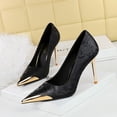 thumbnail image 5 of Zapatos de tacón alto estilo nacional para mujer, de seda, finos, de boca baja, con punta de metal y satén, para banquetes, para mujer, 5 of 5
