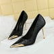 thumbnail image 5 of Zapatos de tacón alto estilo nacional para mujer, de seda, finos, de boca baja, con punta de metal y satén, para banquetes, para mujer, 5 of 5