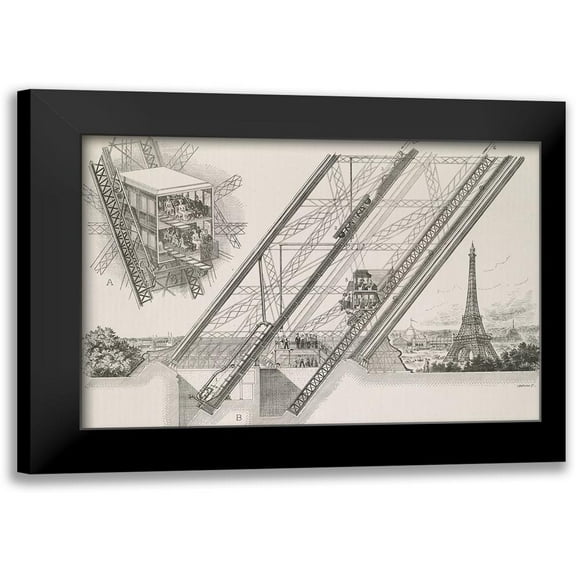 Vintage Apple Collection 14x11 Black Modern Framed Museum Art Print Titled - La Tour Eiffel - De´tails du Ascenseurs Otis