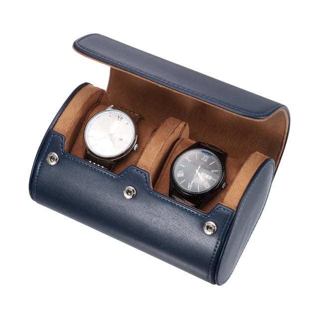 Estuche de viaje para relojes Uxcell para hombres, estuche de cuero para rollo de reloj, caja de almacenamiento portátil para relojes para Navidad, cumpleaños y aniversario, 2 ranuras (azul)