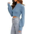 thumbnail image 3 of Long Sleeve Womens Sexy Crew Neck Cropped Sweaters Ribbed Knit Crop Pullover, 3 of 6