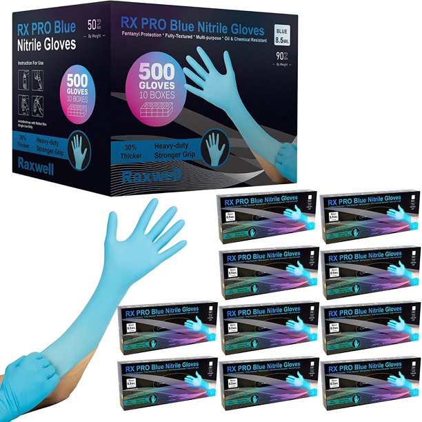Raxwell Disposable Blue Nitrile Gloves 8.5mil Heavy Duty Examination