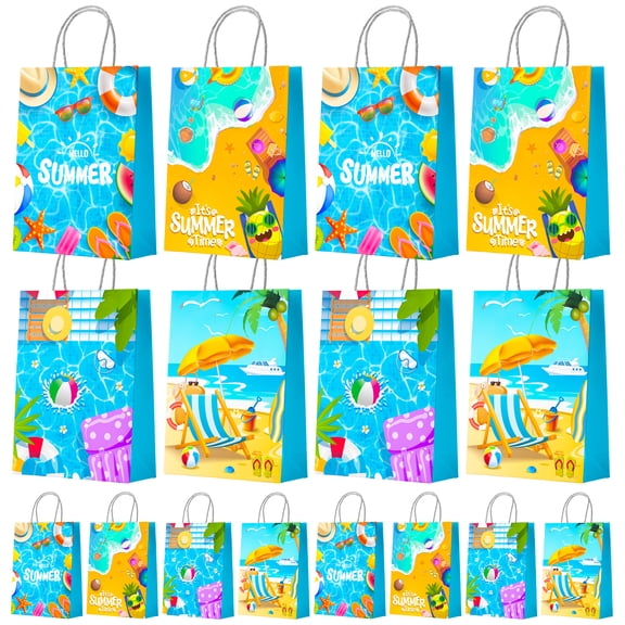 Beach Ball Gift Bags, 16pcs Pool Birthday Goodie Treat Summer Treat Bags for Summer Pool Party Decorations Summer Party Favors Fillers Supplies
