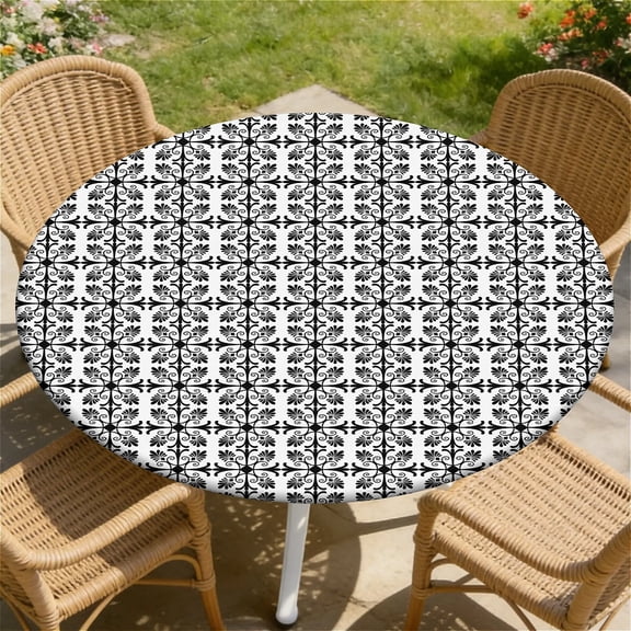Round Tablecloth with Elastic Edge, 36-60Inch Waterproof Table Cloth for Dinner, Outdoor, Picnic