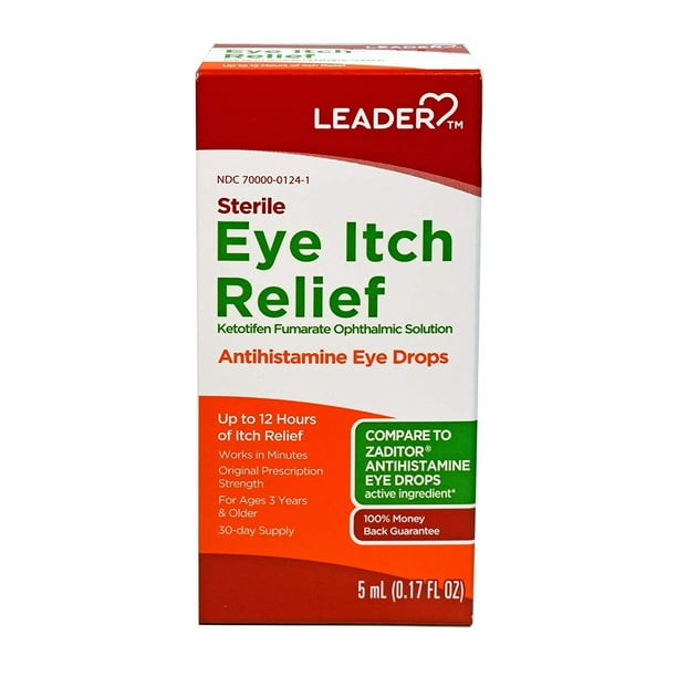 Leader Antihistamine Eye Drops Solution, Sterile Eye Itch Relief, 5 ml to Zaditor