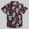 thumbnail image 4 of Tiijoy Boys Short Sleeve Button Down Shirt Skeleton Floral Beach Shirt, Navy, Sizes 3-13, 4 of 6
